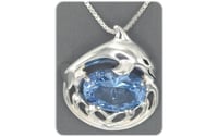 Dolphin Pendant with Faceted Imitation Aquamarine