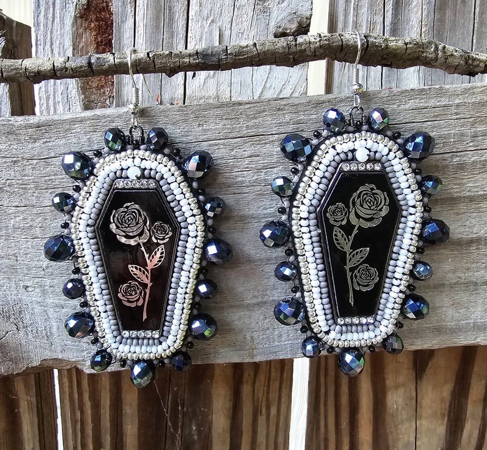 Image of Rose Coffin Beaded Earrings 