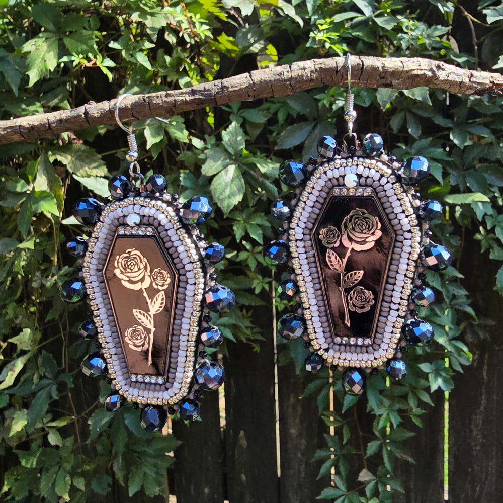 Image of Rose Coffin Beaded Earrings 