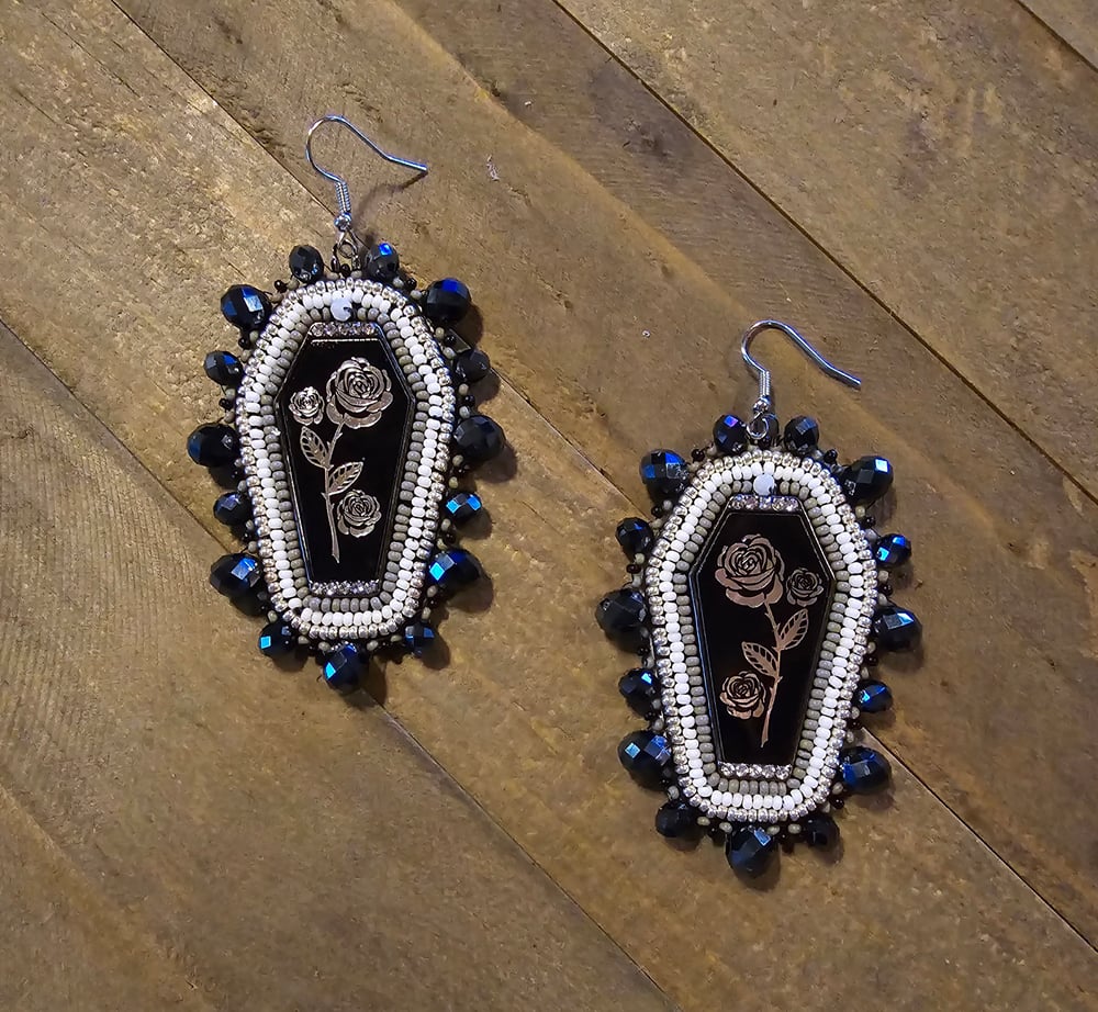 Image of Rose Coffin Beaded Earrings 