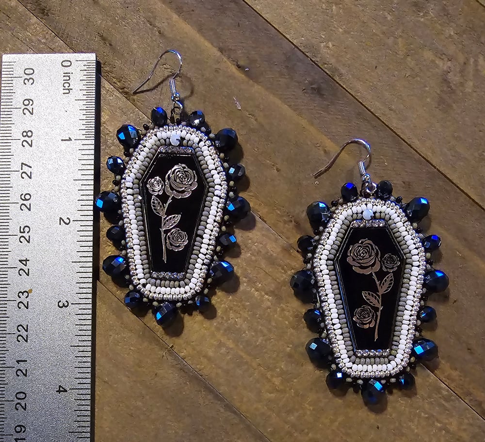 Image of Rose Coffin Beaded Earrings 