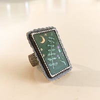 Image 2 of moon fern thistle enamel ring