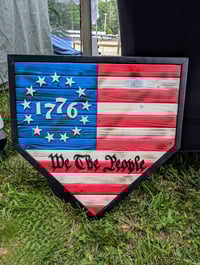 "We The People" American Flag Wooden Baseball Home Plate