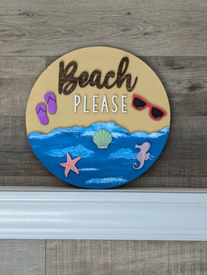 Image of Beach Please Wooden Sign
