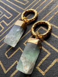 Image 2 of Hammered gold plated ear weights with Fluorite