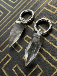 Image 2 of Hammered silver plated quartz point ear weights 