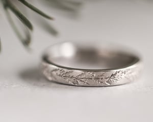 Image of Platinum 3mm flat court 'fir engraved' ring