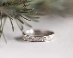 Image of Platinum 3mm flat court 'fir engraved' ring