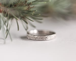 Image of Platinum 3mm flat court 'fir engraved' ring