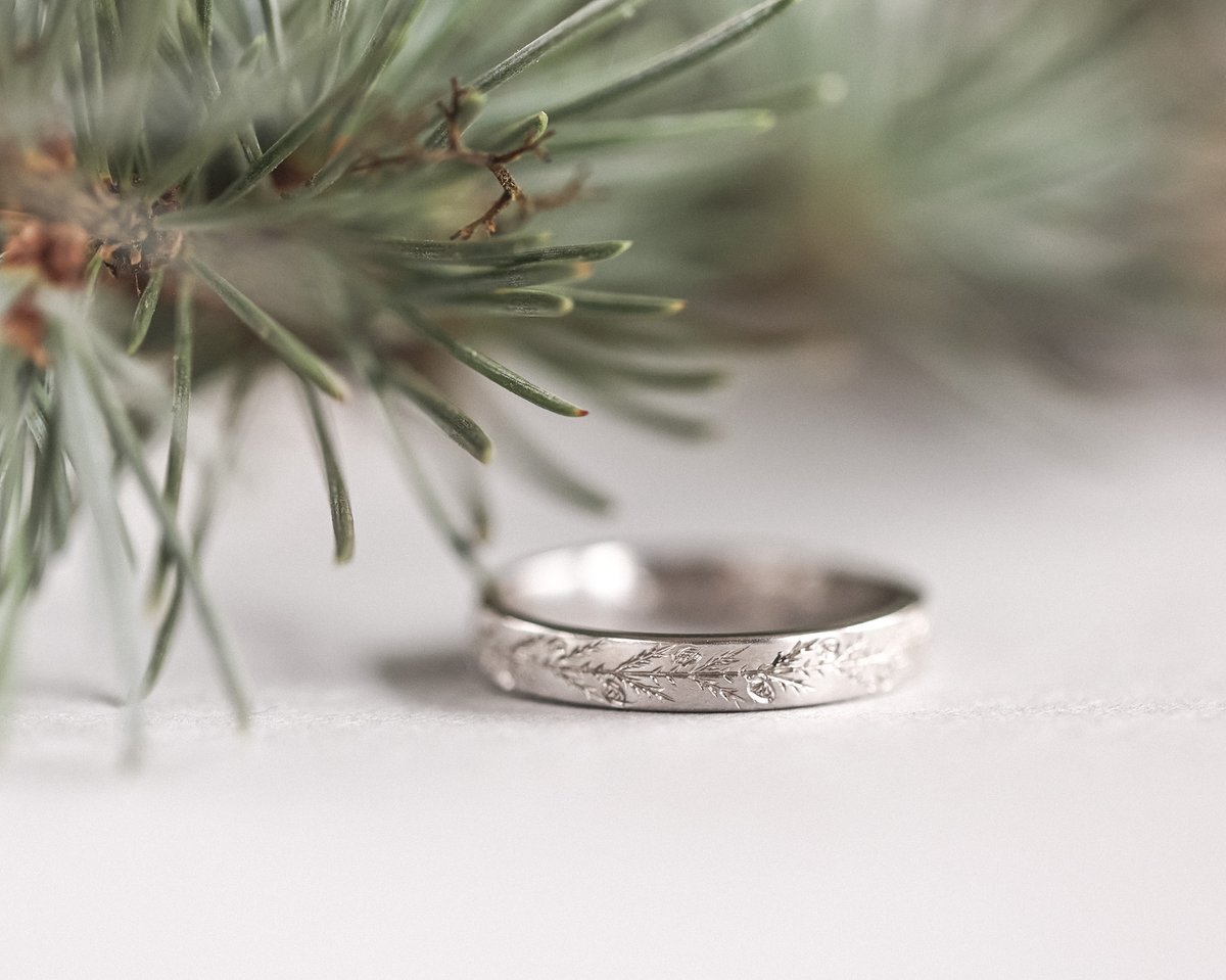 Image of Platinum 3mm flat court 'fir engraved' ring