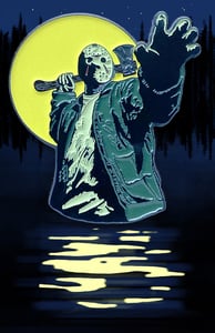 Image of JASON - GLOW IN THE DARK enamel pin inspired by the Friday 13th films.