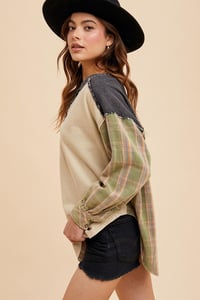 Image 7 of VINTAGE WASHED HENLEY w/ PLAID