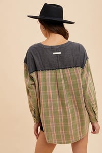 Image 5 of VINTAGE WASHED HENLEY w/ PLAID