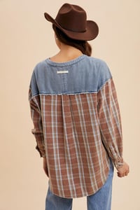 Image 3 of VINTAGE WASHED HENLEY w/ PLAID