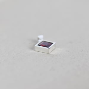 Image of Fire Red Garnet square cut silver necklace