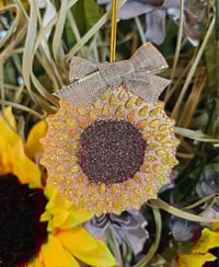 Image 3 of Sunflower car freshie with bow 3"- black cherry 