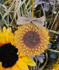 Image 1 of Sunflower with bow car freshie scented in tres leches cheesecake 