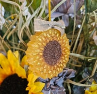 Image 2 of Sunflower with bow car freshie scented in tres leches cheesecake 
