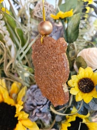 Image 4 of Brown girly owl feeshie with bow and bead - Macintosh apple....thinner size 