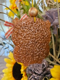 Image 5 of Brown girly owl feeshie with bow and bead - Macintosh apple....thinner size 
