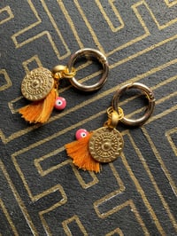 Image 1 of Gold plated sun mandala charm ear weights 