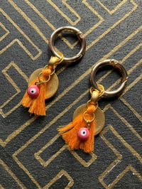 Image 2 of Gold plated sun mandala charm ear weights 