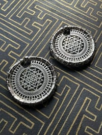 Image 1 of XL Silver Sri Yantra hoop ear weights 