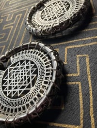 Image 2 of XL Silver Sri Yantra hoop ear weights 