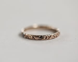 Image of 18ct Rose gold Flat court 2mm Floral engraved ring