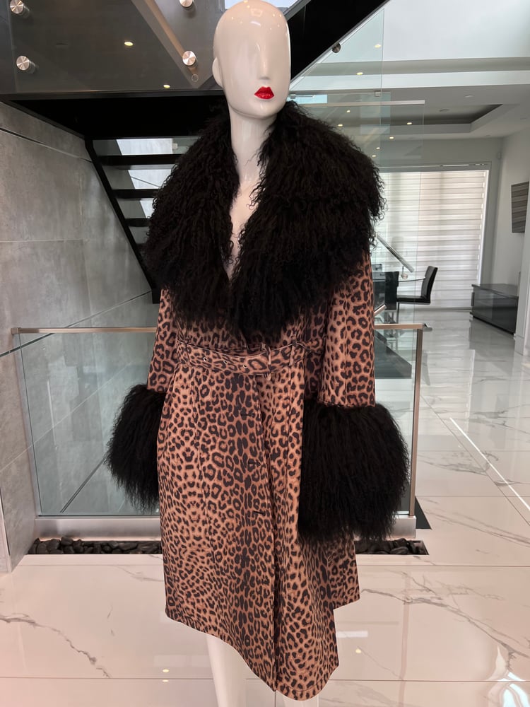 Image of Leather X Fur Trench (cheetah)