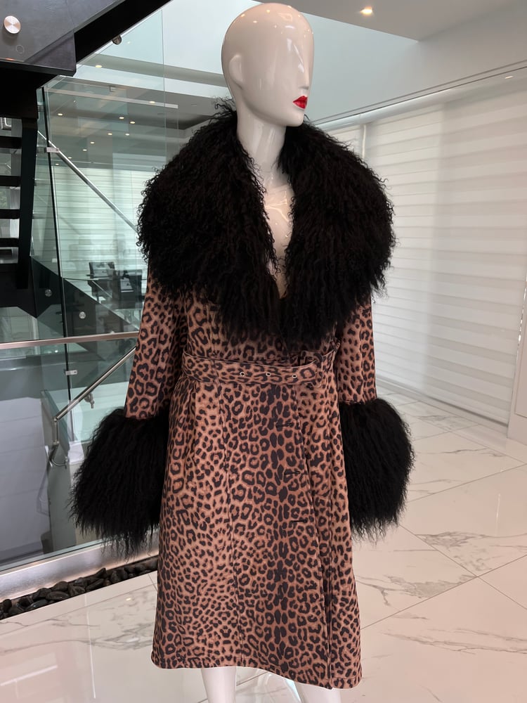 Image of Leather X Fur Trench (cheetah)