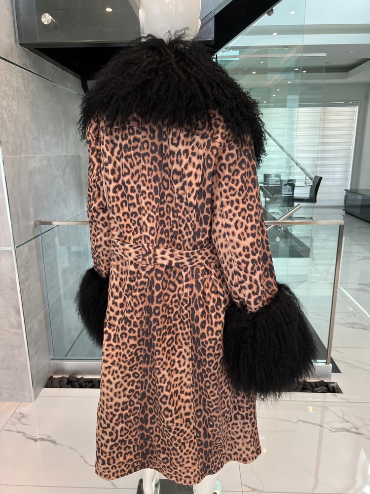 Image of Leather X Fur Trench (cheetah)