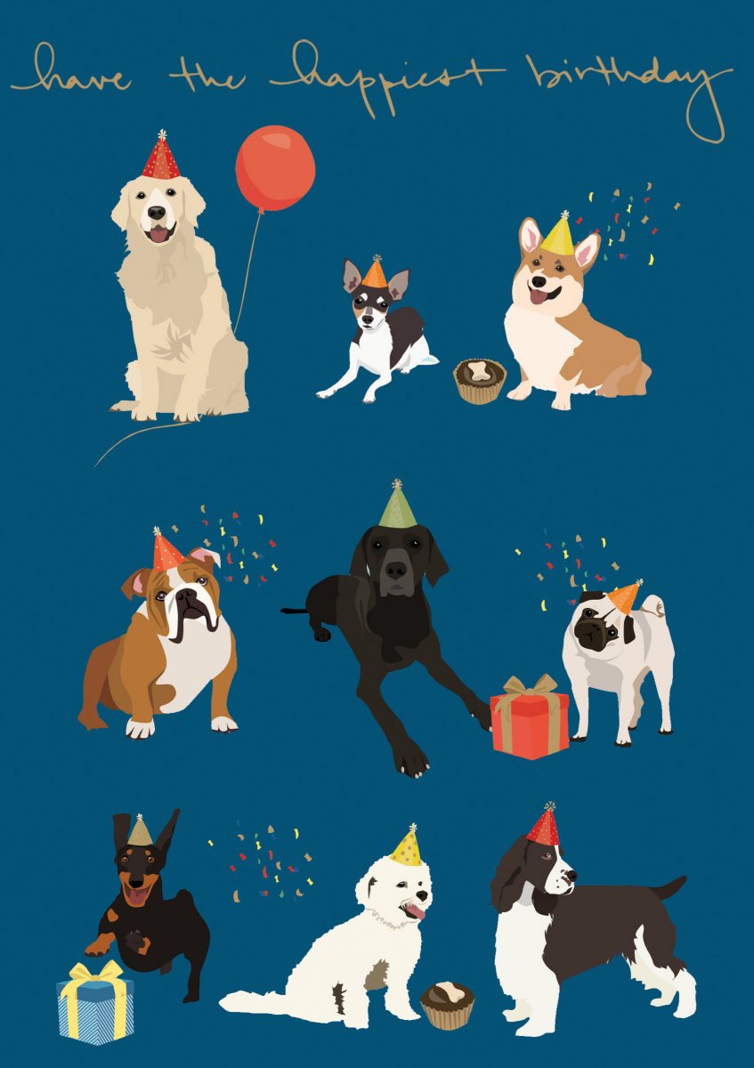 Image of Dogs in Hats Birthday Card