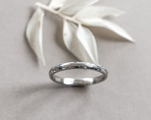 Image of Platinum 2mm Pressed flower engraved ring