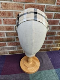 Image 4 of Linen Elastic Hair Covering in Beige Plaid 