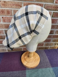 Image 5 of Linen Elastic Hair Covering in Beige Plaid 