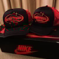 Black/Red soft-shell trucker