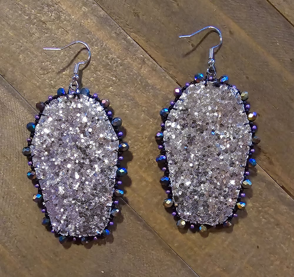 Image of Rose Coffin Beaded Earrings - Purple 