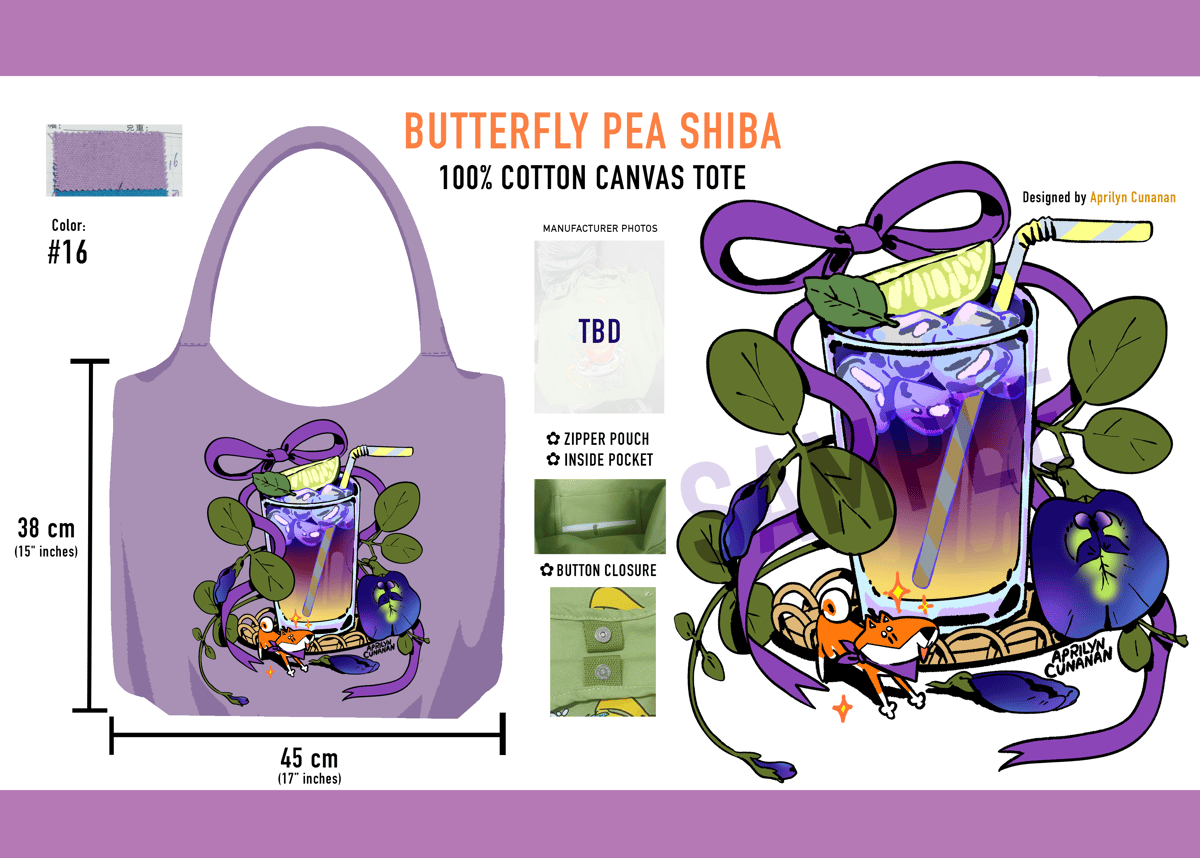 Image of [PRE-ORDER] Butterfly Pea Flower Shiba Tote Bag