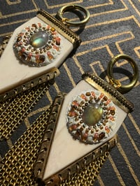 Image 2 of Vintage horn pendants with Labradorite inlay ear weights 