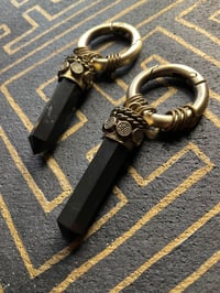 Image 2 of Vintage Tibetan brass capped obsidian prism ear weights 