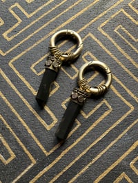 Image 1 of Vintage Tibetan brass capped obsidian prism ear weights 