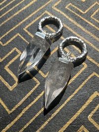 Image 1 of Hammered silver plated quartz point ear weights 