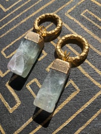 Image 1 of Hammered gold plated ear weights with Fluorite