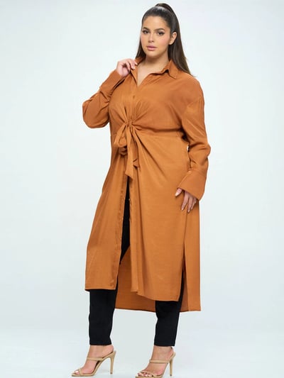 Image of 3PACK PLUS SIZE LONG SLEEVE BUTTON UP SELF TIE TUNIC TOP-RUST