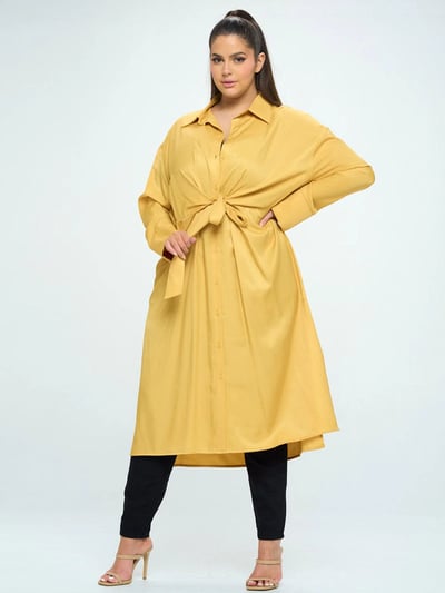 Image of 3PACK PLUS SIZE LONG SLEEVE BUTTON UP SELF TIE TUNIC TOP-MUSTARD