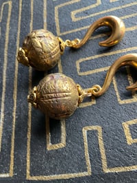 Image 2 of Vintage engraved lucky toad brass bead ear weights 