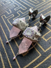 Image 2 of Pink quartz and moonstone inlay ear weights 