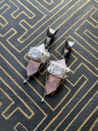 Image 1 of Pink quartz and moonstone inlay ear weights 