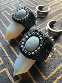 Image 2 of Opalite prism with Larimar inlay ear weights 